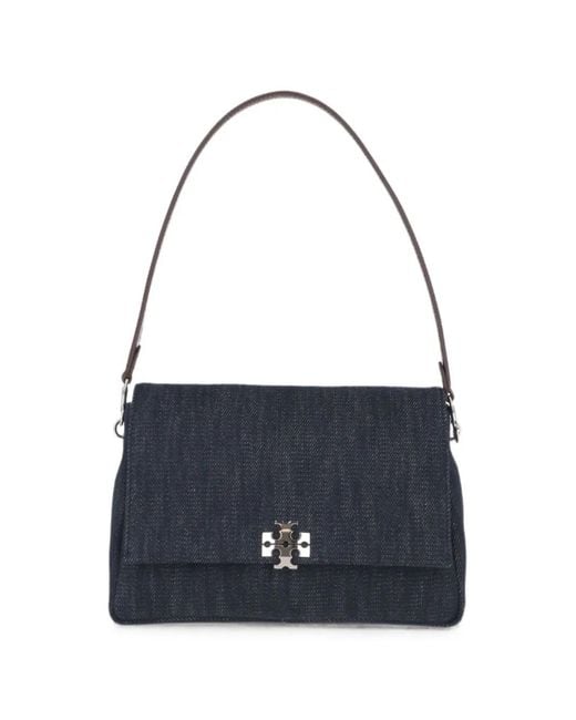 Tory Burch Blue Charlie Logo-Plaque Denim Shoulder Bag