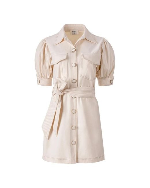 Lita Couture Natural Puff-Sleeve Mini Dress