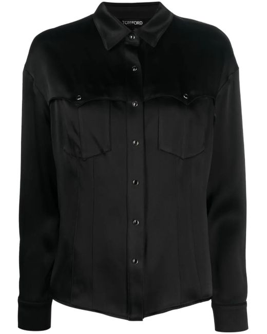 Tom Ford Black Western-Style Satin Shirt