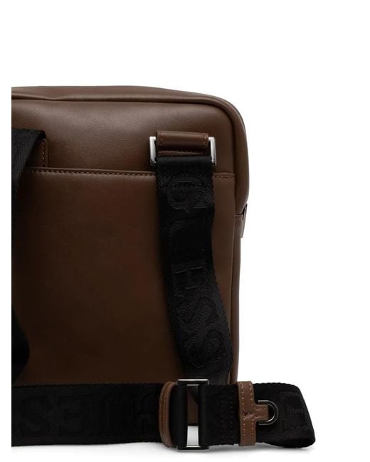 Guess Brown Boston Logo-Plaque Zip-Around Cross Body Bag for men