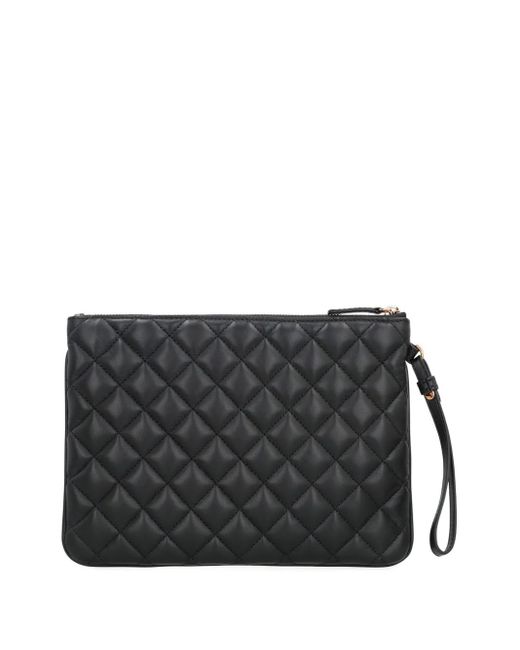Versace Black Quilted Logo Leather Clutch Bag
