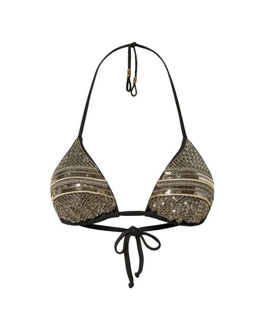 Twinset White Sequin Embroidered Triangle Bikini Top