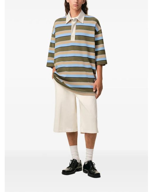 AMI Green Striped Ami-Patch Polo Shirt