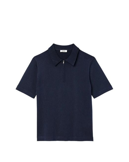 Sandro Blue Knitted Polo Shirt With Zip Collar for men