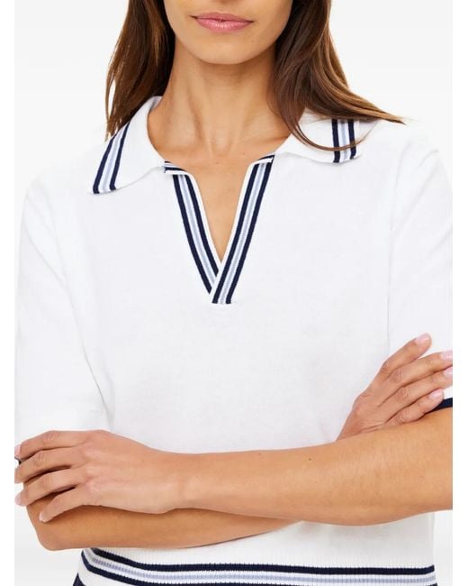 The Upside White Archie Collared Stripe Polo Top