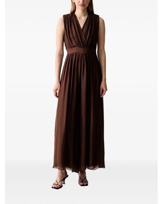 Haveone Brown Gathered Sleeveless Jumpsuit