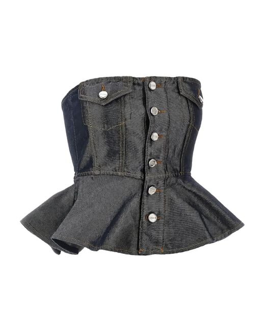 Ganni Black Button Denim Top