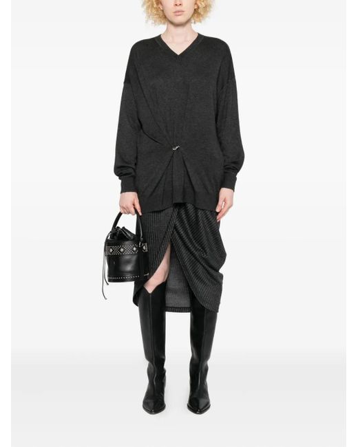Isabel Marant Black Chiraz V-Neck Ring-Detail Sweater