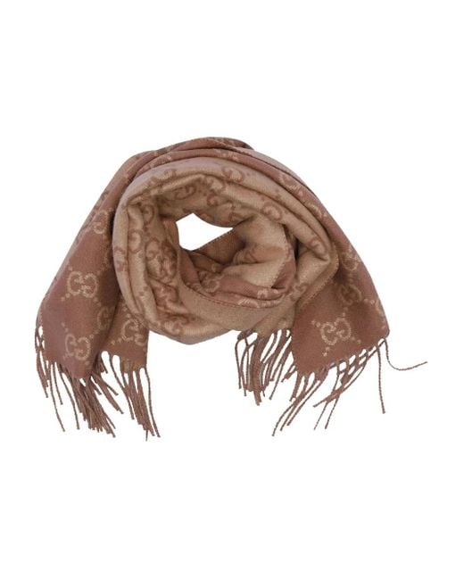 Gucci White Gg-Pattern Fringed-Edges Scarf