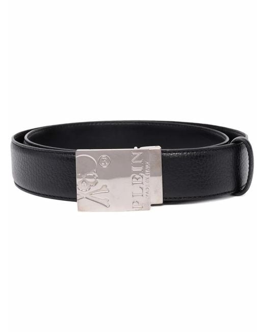 Philipp Plein Black Engraved-Logo Buckle Belt for men