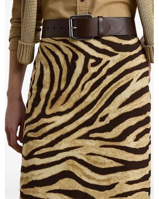 Ralph Lauren Natural Bleistift-Midirock mit Zebra-Print
