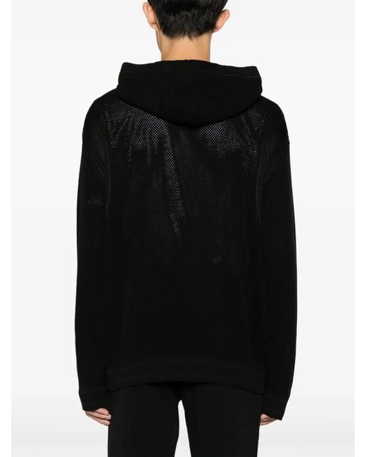 Moschino Black Logo-Patch Open-Knit Hoodie for men