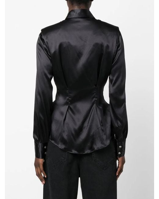 Philipp Plein Black Button-Up Padded-Shoulder Shirt