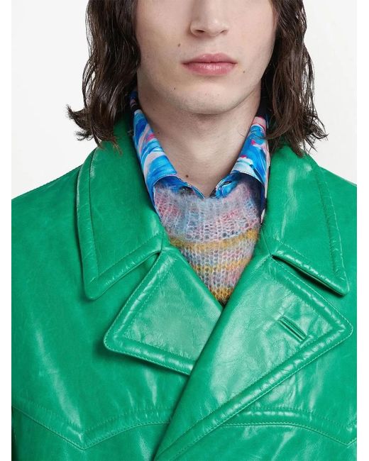 Marni Green Double-Breasted Leather Jacket for men
