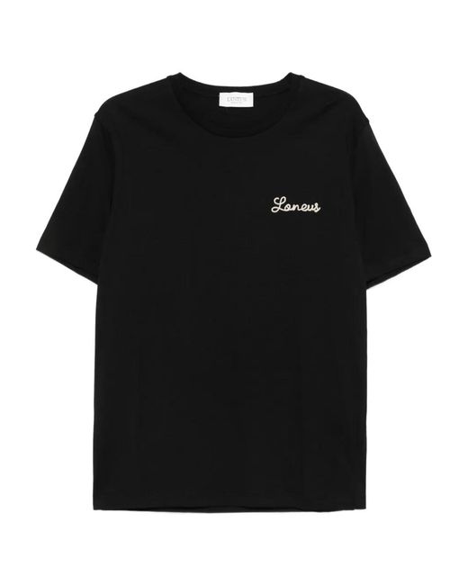 Laneus Black Logo-Embroidered T-Shirt for men