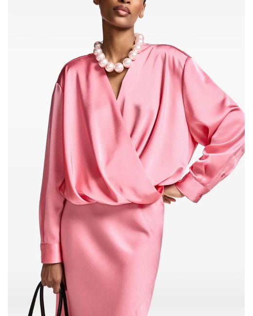 Essentiel Antwerp Pink Kolkwitzia Wrap-Style Deep V-Neck Blouse