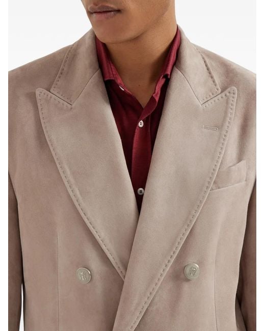 Brunello Cucinelli Sakko Aus Wildleder Mit Metallknöpfen in Brown für Herren