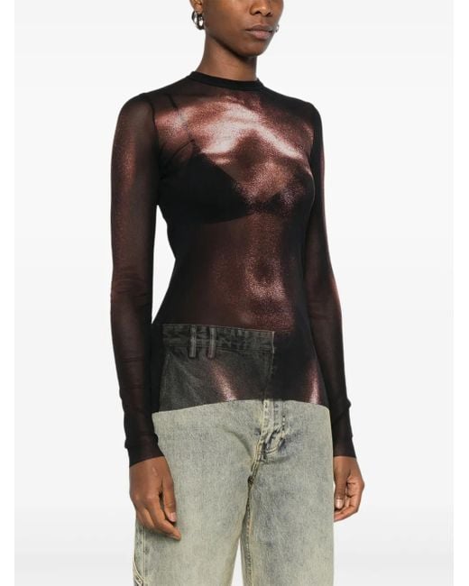 Jean Paul Gaultier Black Body-Print Mesh Top