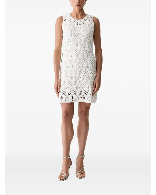 Morgan White Sequin-Embellished Crochet Mini Dress