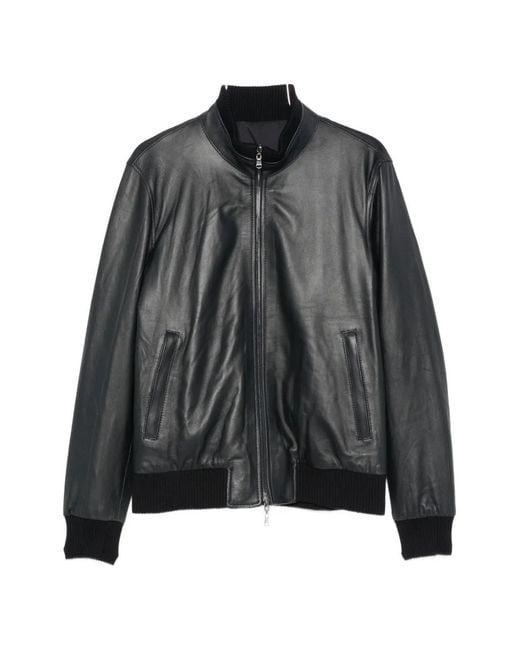 Arte' Black Ribbed-Trim Leather Jacket for men