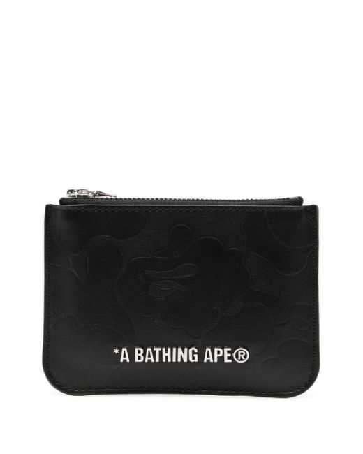 A Bathing Ape Black Logo-lettering Leather Coin Purse for men