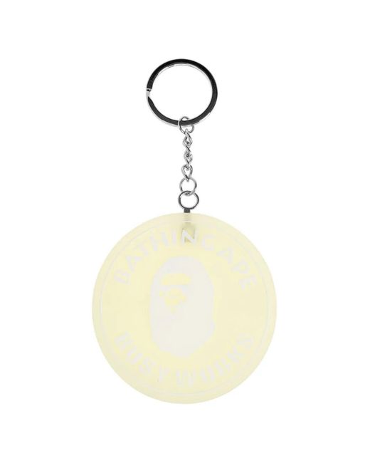 A Bathing Ape White Logo-Print Circular Keyring for men
