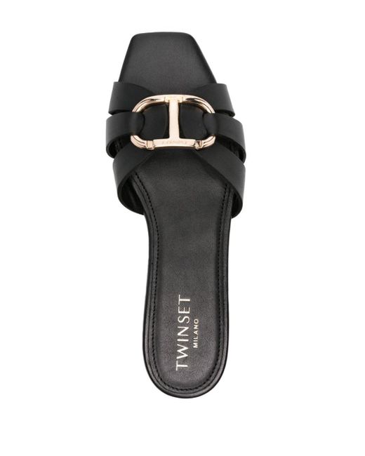 Sandalias con placa Oval T Twin Set de color Black