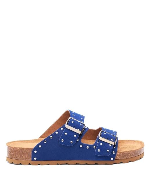 Scarosso Blue Delilah Stud-Embellished Suede Slides