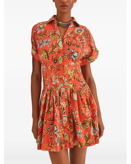 Cara Cara Orange Nash Floral Shirt-Style Mini Dress