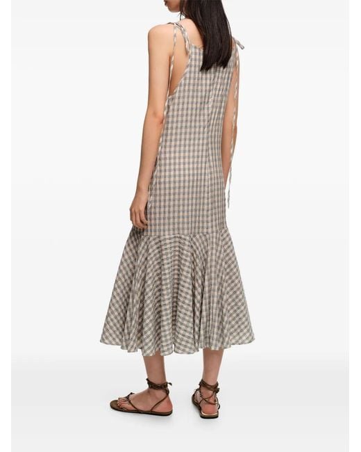 Bimba Y Lola White Midi Checked Tie-Strap Dress