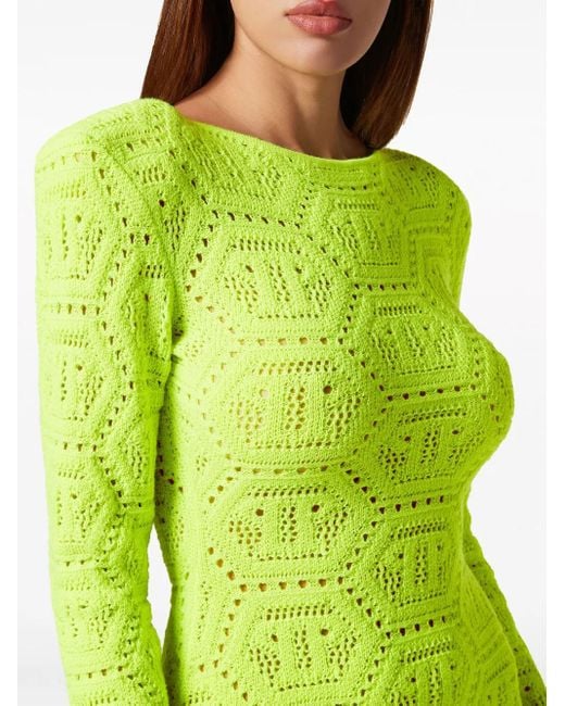Philipp Plein Green Monogram-Intarsia Mini Dress