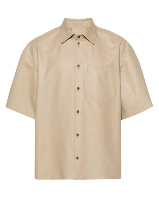 Prada Leren Overhemd Met Opgestikte Zak in het Natural voor heren