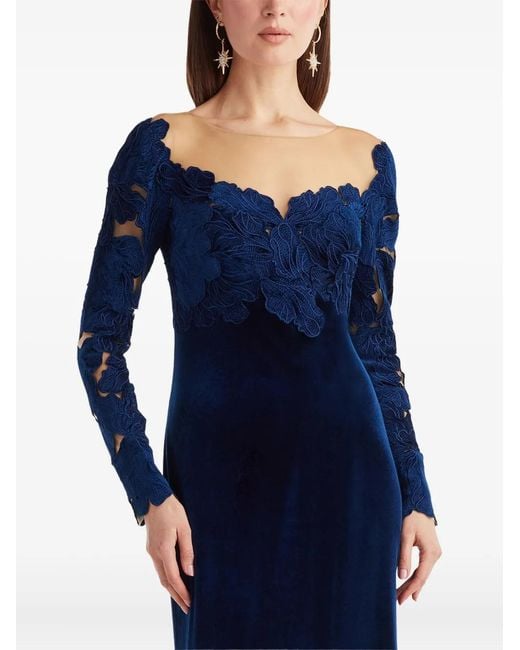 Tadashi Shoji Blue Floral-Details Long-Sleeved Maxi Dress