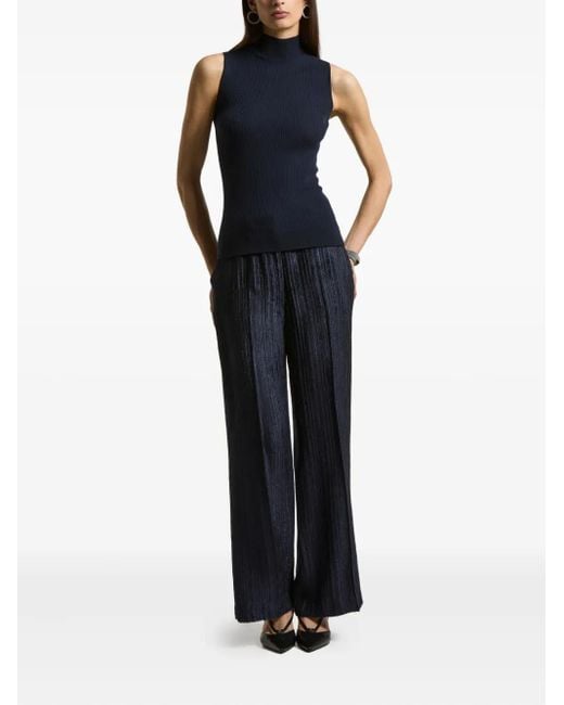 Peserico Blue Ribbed High-Neck Sleeveless Vest