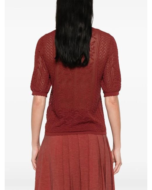 Yerse Red Perforated Short-Sleeved Cardigan