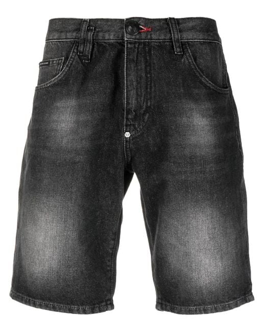 Philipp Plein Gray Washed Denim Shorts for men