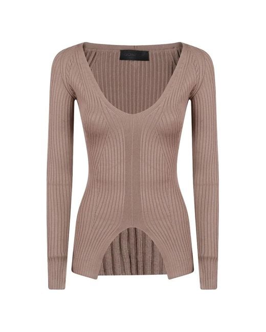 Dondup Brown Ribbed-Knit V-Neck Top