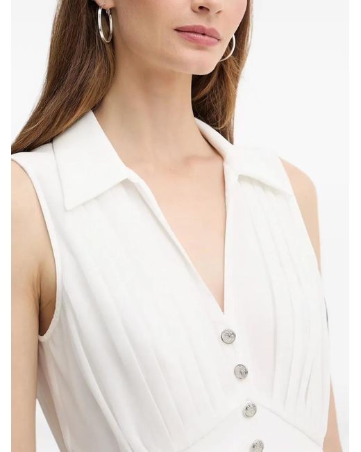 Morgan White Opli Pleated Button-Down Blouse