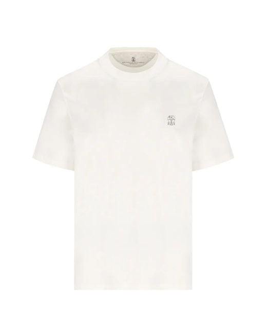 Brunello Cucinelli White Logo-Embroidered Jersey T-Shirt for men