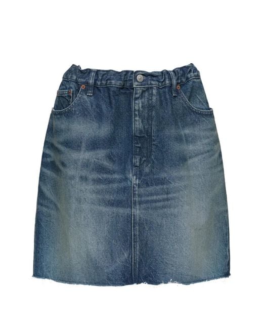 MM6 by Maison Margiela Blue Frayed-Details Cotton Mini Skirt