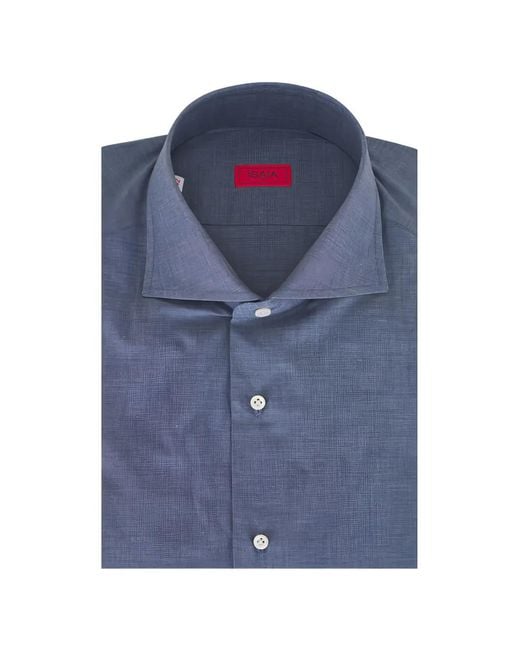 Isaia Blue Buttoned Stock Shirt for men