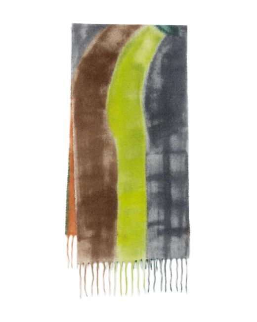 Altea Green Abstract-Print Fringed Scarf for men