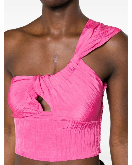 Maje Pink Crinkled One-shoulder Crop Top