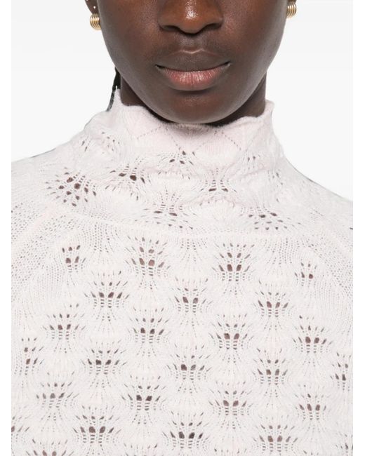 Ermanno Scervino White Pointelle-Knit High-Neck Sweater