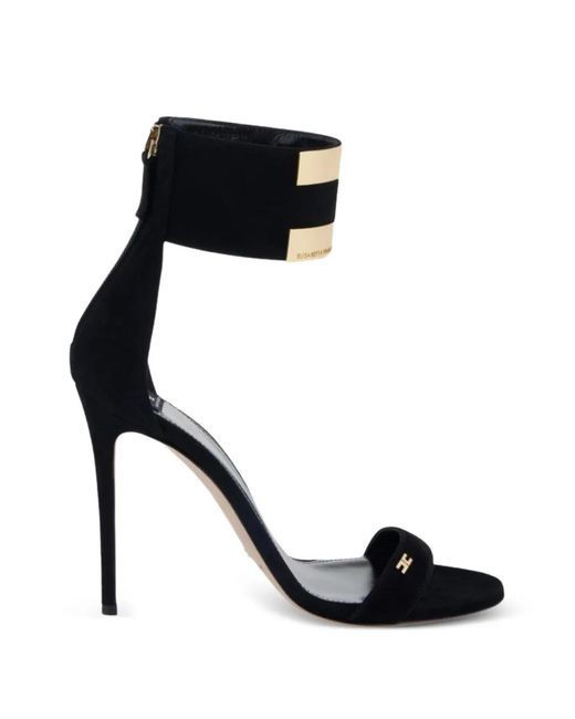 Elisabetta Franchi Black Suede Sandals With Jewel Logo