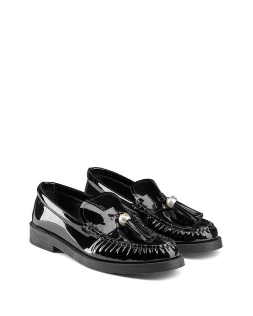 Jimmy Choo Black Addie Pearl-embellished Leather Loafers