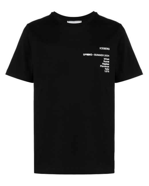 Iceberg Black 5-d Text-printed Cotton T-shirt for men