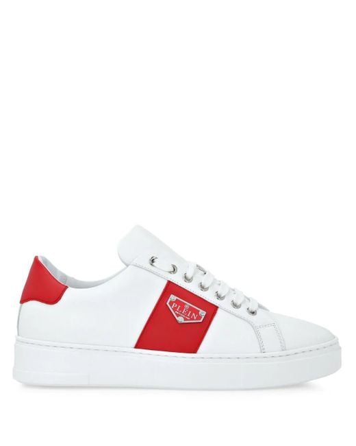 Philipp Plein White Logo-Plaque Panelled Sneakers
