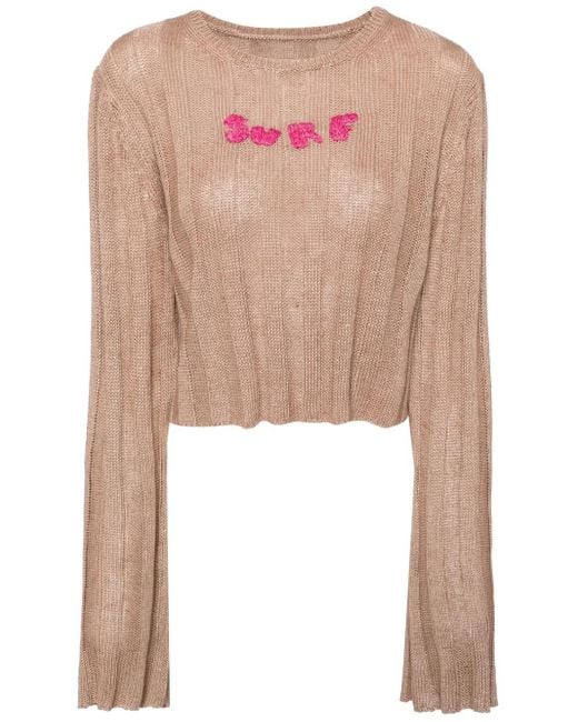 Stockholm Surfboard Club Pink Embroidered-Motif Linen Jumper