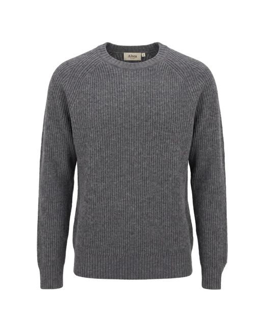Altea Gray Ribbed-Knit Raglan-Sleeve Sweater for men